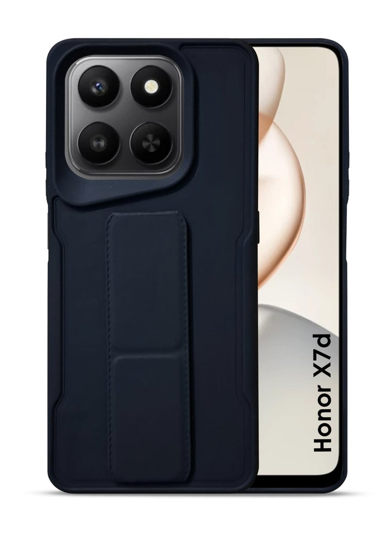 Honor X7d Hand Grip Case Cover - Magnetic Hand Grip Holder & Kickstand Case For Honor X7d - Strong Grip for Magnetic Car Holder, Stylish Silicone Case & Functional, Ultimate Convenience & Hands-Free Viewing - Black - Image 1